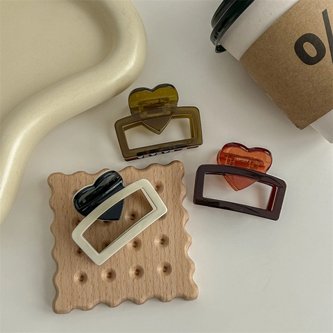 Molla per Capelli in Acetato Stile Coreano a Forma di Cuore e Quadrato per Donna Accessori per Acconciatura Geometrici Vintage