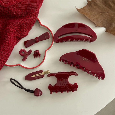 Pinza per Capelli in Acetato Fatta a Mano Rosso Vino Stile Francese Geometrica Shark Clip per Donna Accessori Capelli Moda