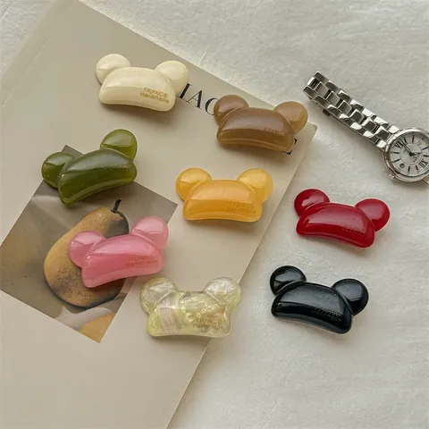 Sweet Cute Candy Color Bear Shaped Duckbill Hair Clip For Women Glossy Resin Bear Side Clip Versatile Jelly Color Hairpin Headwear