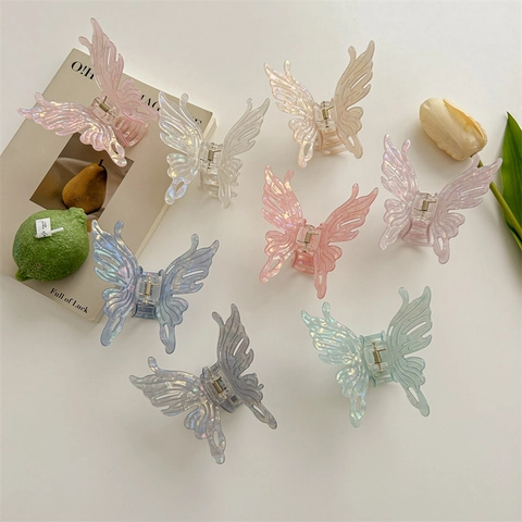Irisierende Schmetterling Haarkralle Für Damen Hohl Design PVC Irisierende Haarklammer Shark Clip Fee Haar Accessoires