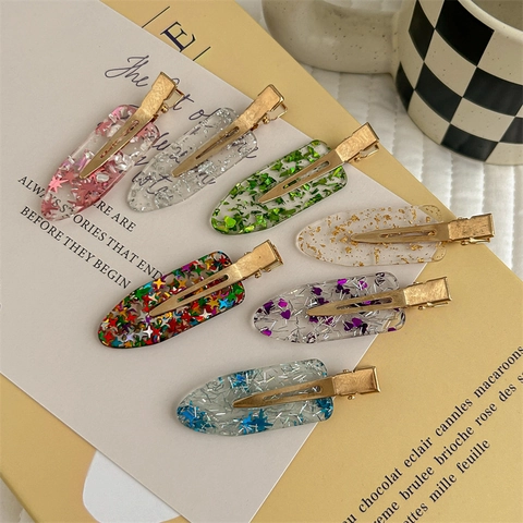 Koreanischer Stil Transparent Acryl Glitzer Haarklammern Süß Y2K Pailletten Stern Herz Entenschnabel Clips Legierung Folie Haarnadeln