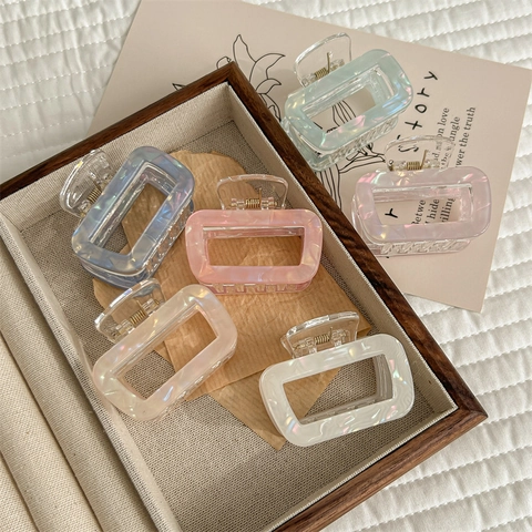 Elegante Pinza para el Pelo Rectangular Irisada para Mujer Pinza de Cangrejo Geométrica Simple de Plástico Resina Accesorio de Moda