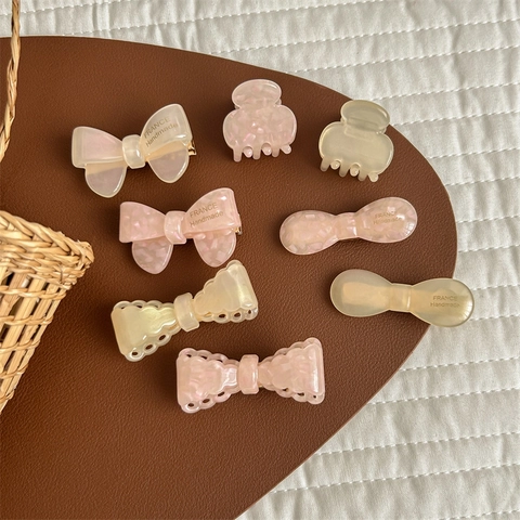 Dulces Pinzas para el Cabello de Lazo de Acetato de Celulosa Estilo Francés Textura de Mármol Nacarado para Mujeres Niñas