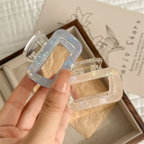 Elegante Pinza para el Pelo Rectangular Irisada para Mujer Pinza de Cangrejo Geométrica Simple de Plástico Resina Accesorio de Moda