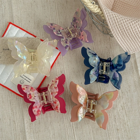 Pince à Cheveux Papillon en Acétate Style Fée Texture Marbre Iridescente Accessoires de Coiffure Faits à la Main pour Femmes Filles Quotidien Photographie