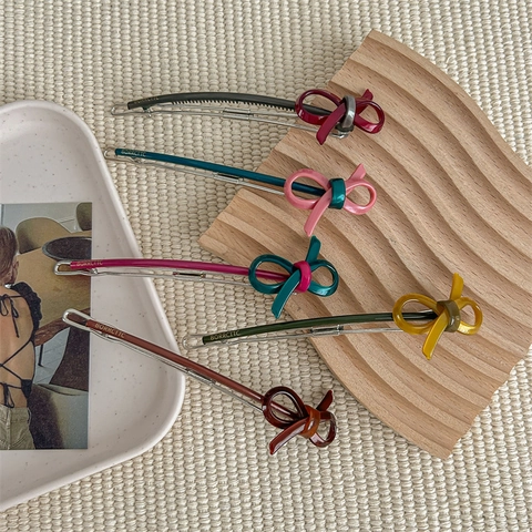 Vintage Acetate Bowknot Hair Clip For Women Elegant Contrast Color Bobby Pin Handmade Metal Hair Clip Daily Hair Styling Accessory