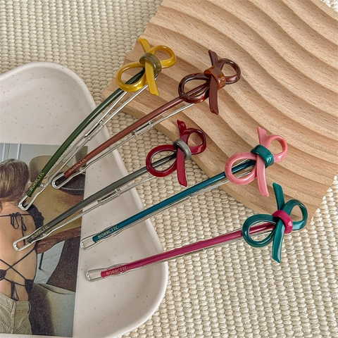 Vintage Acetate Bowknot Hair Clip For Women Elegant Contrast Color Bobby Pin Handmade Metal Hair Clip Daily Hair Styling Accessory