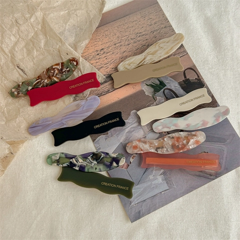 Vintage Acetaat Golf Haarspelden Voor Dames Minimalistische Pony Zijclips Franse Stijl Marmer Textuur Haaraccessoires