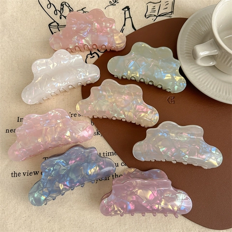 Pinza Para El Cabello Grande Con Forma De Nube Iridiscente Color Sirena De PVC Pinza Para El Cabello Estilo Francés Accesorios Para El Cabello Para Mujer