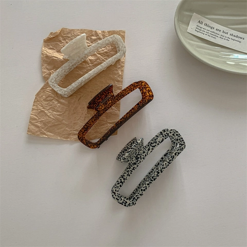 Pinza de Pelo de Acetato Francesa Vintage Rectangular Hueca Patrón Mármol Carey Clip de Tiburón Grande Mujer Accesorios Elegantes