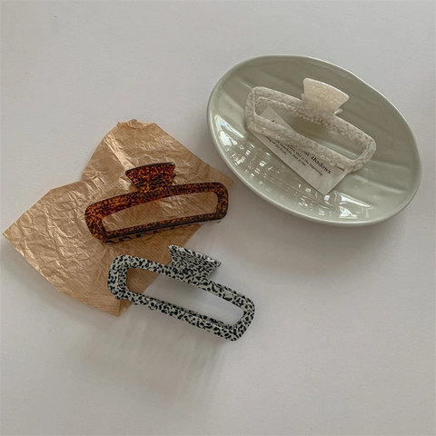 Pinza de Pelo de Acetato Francesa Vintage Rectangular Hueca Patrón Mármol Carey Clip de Tiburón Grande Mujer Accesorios Elegantes