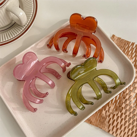 Pinza para el Cabello Grande con Forma de Corazón PVC Color Gelatina Hecha a Mano Minimalista para Cabello Grueso Mujer
