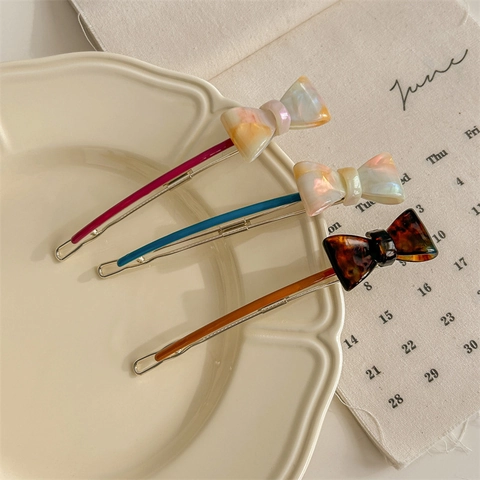 Dolce Fermaglio per Capelli a Fiocco in Acetato Clip Monoparola Elegante Vintage Accessorio per Capelli Tartarugato Cangiante per Donna
