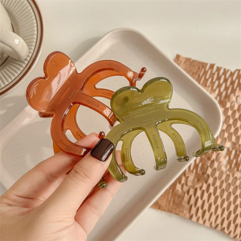 Pinza para el Cabello Grande con Forma de Corazón PVC Color Gelatina Hecha a Mano Minimalista para Cabello Grueso Mujer