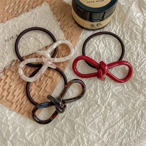 Acetate Bow Hair Ties High Elastic Knot Ponytail Holders Marble Tortoiseshell Pattern Hair Accessories For Women Daily