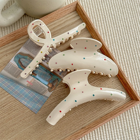 Eleganti Mollette per Capelli in Acetato Crema Con Strass Colorati Pinze Grandi Antiscivolo Vintage Francese per Accessori Acconciatura Donna