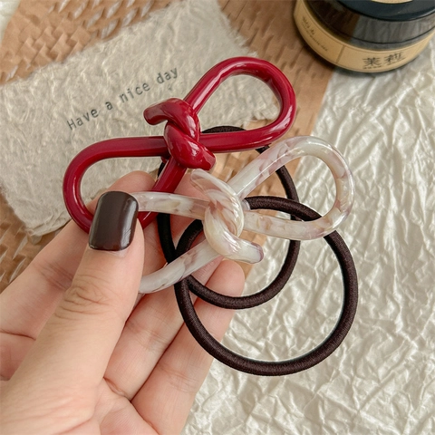 Acetate Bow Hair Ties High Elastic Knot Ponytail Holders Marble Tortoiseshell Pattern Hair Accessories For Women Daily