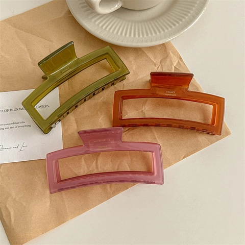 Pinza para Cabello Cuadrada Grande Estilo Vintage Francés Color Gelatina Acrílico Clip Tiburón Elegante Accesorio para Mujer