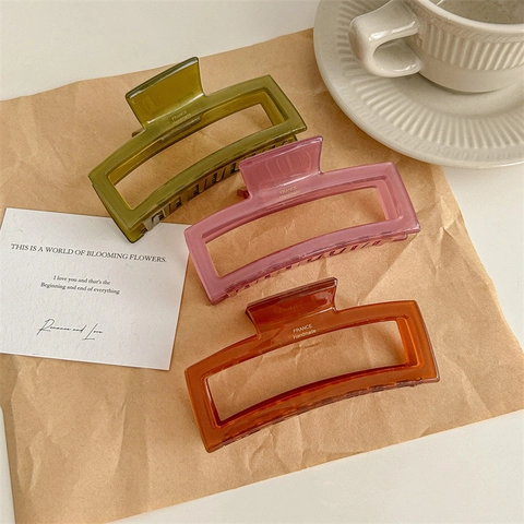 Pinza para Cabello Cuadrada Grande Estilo Vintage Francés Color Gelatina Acrílico Clip Tiburón Elegante Accesorio para Mujer