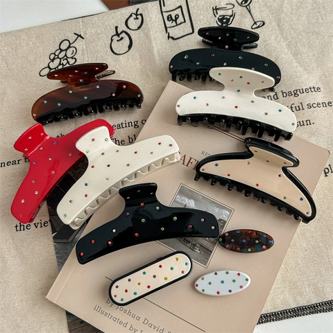 Franse Vintage Celluloseacetaat Haarklem Met Kleurrijke Strass-Steentjes Retro Haarklip Geometrische Haaraccessoire Voor Vrouwen