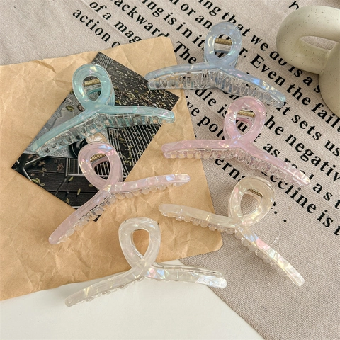 Molla per Capelli Grande Iridescente in Stile Coreano per Donna Clip a Squalo in Acetato PVC Perlato Copricapo Antiscivolo a Tenuta Forte
