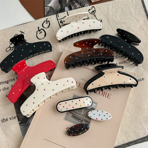 Franse Vintage Celluloseacetaat Haarklem Met Kleurrijke Strass-Steentjes Retro Haarklip Geometrische Haaraccessoire Voor Vrouwen