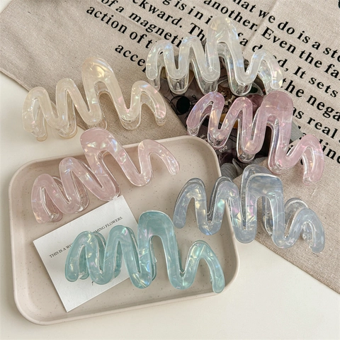 Pince à Cheveux Vague Irisée Grande Style Coréen Clip Requin Minimaliste en PVC Nacré pour Femmes Accessoires Quotidiens