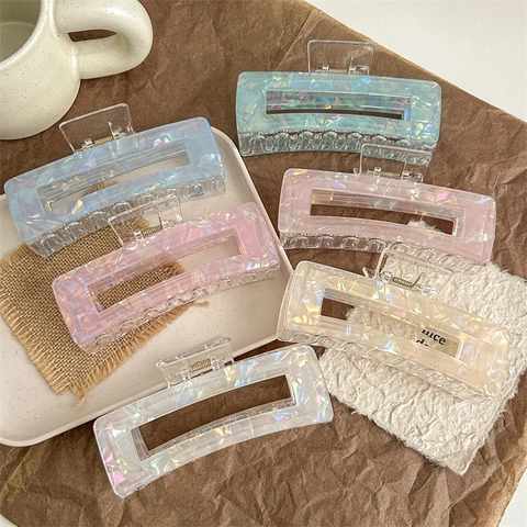 Extra Large Square Hair Claw Clip Colorful Iridescent Marble Pattern Rectangular Hollow Hair Accessories For Women Girls