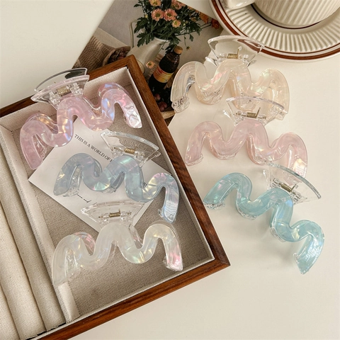 Pinza per Capelli a Onde Iridescenti per Donna Stile Coreano in PVC Grande Clip a Squalo Eleganti Accessori per Capelli Copricapo