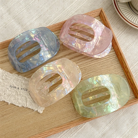 Iridescent Acetate Hair Claw Clip For Women Large Geometric Hollow Hair Clamps Korean Style Tortoise Shell Shark Clip Accessories