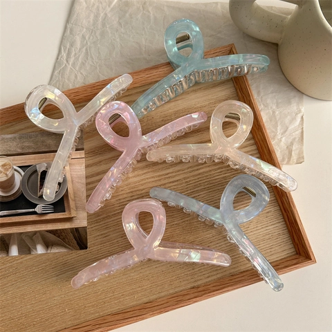 Grande Pinza per Capelli Cangiante Perlata Minimalista in PVC Clip a Squalo per Donna Acconciature Accessori Quotidiani