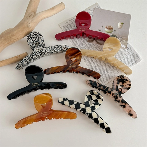 Grandi Mollette per Capelli in Acetato Francese Retrò Leopardo Marmo Scacchiera Squalo Clip Antiscivolo Forte Tenuta Accessori Capelli Donna
