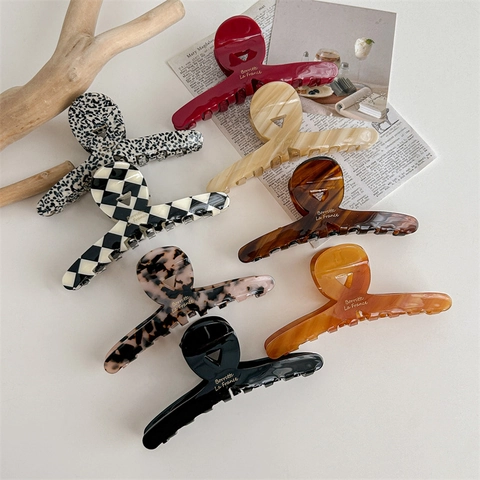 Grandi Mollette per Capelli in Acetato Francese Retrò Leopardo Marmo Scacchiera Squalo Clip Antiscivolo Forte Tenuta Accessori Capelli Donna