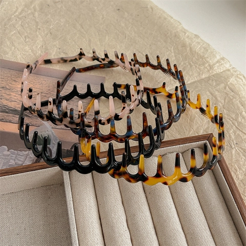 Cerchietto per Capelli in Acetato Ondulato con Denti Tartarugato Leopardato Antiscivolo per Donna Copricapo Quotidiano