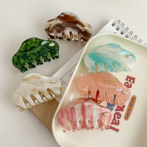 Exquisite Acetate Hair Claw Clips Large Marble Pattern Cloud Shape Shark Clip For Women Elegant Minimalist Hair Accessories