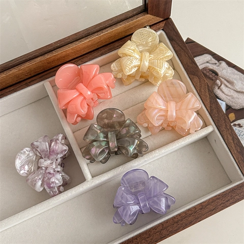 Eleganter Vintage Bogen Acetat Haarkralle Für Damen Kleine Süße Krabben Haarnadel Marmor Blumenmuster Haarschmuck
