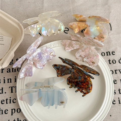Sweet Butterfly Acetate Hair Claw Clip Korean Style Elegant Marble Texture Shark Clip For Women Daily Styling Hair Accessories