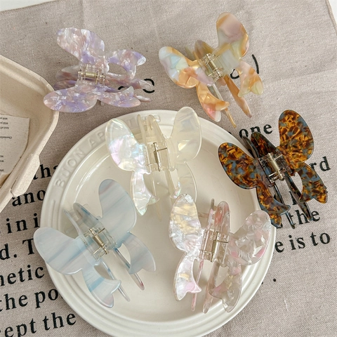 Sweet Butterfly Acetate Hair Claw Clip Korean Style Elegant Marble Texture Shark Clip For Women Daily Styling Hair Accessories