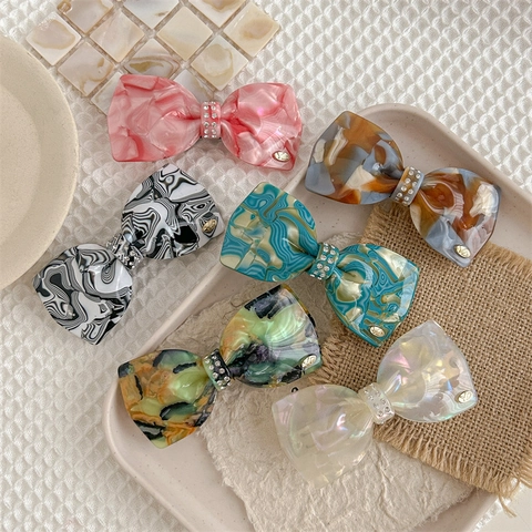 Luxus Acetat Marmoriert Schleife Haarspange Mit Strass Retro Französisch Stil Bowknot Haar Accessoire Für Damen Schmuck