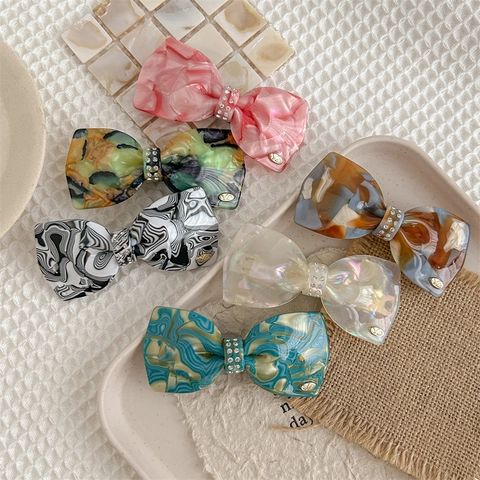 Luxus Acetat Marmoriert Schleife Haarspange Mit Strass Retro Französisch Stil Bowknot Haar Accessoire Für Damen Schmuck