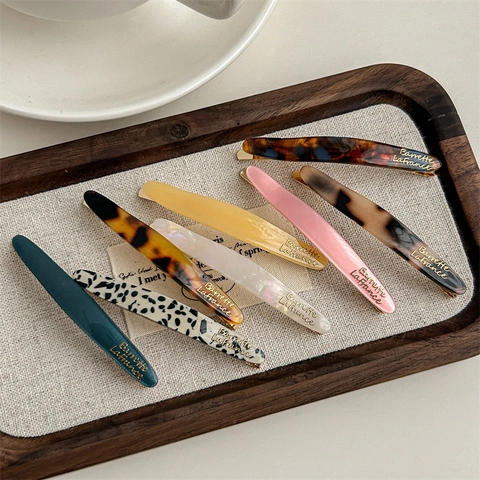 Fermaglio per Capelli in Acetato Vintage Francese Elegante Barrette Laterale Con Scritte Dorate Accessori per Capelli da Donna per lo Styling Quotidiano