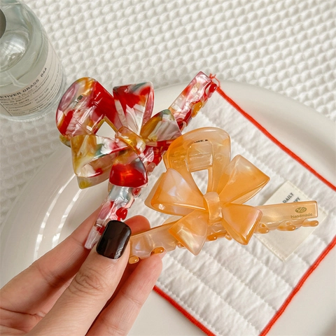 Französischer Stil Acetat 3D Schleife Haarklammer Elegant Große Cellulosefaser Haifisch Clip Handmade Haarschmuck Für Damen
