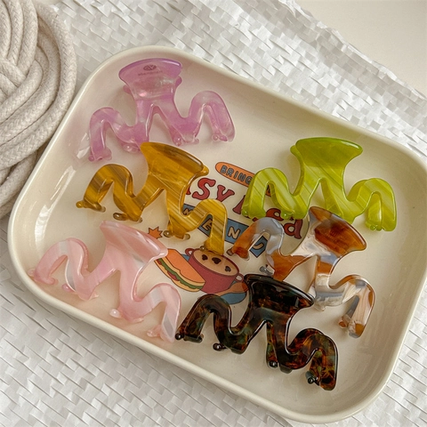 Wavy Acetate Hair Claw Clip French Vintage Marble Pattern Non-Slip Hair Crab Grip Sweet Individual Style Hair Accessories For Women