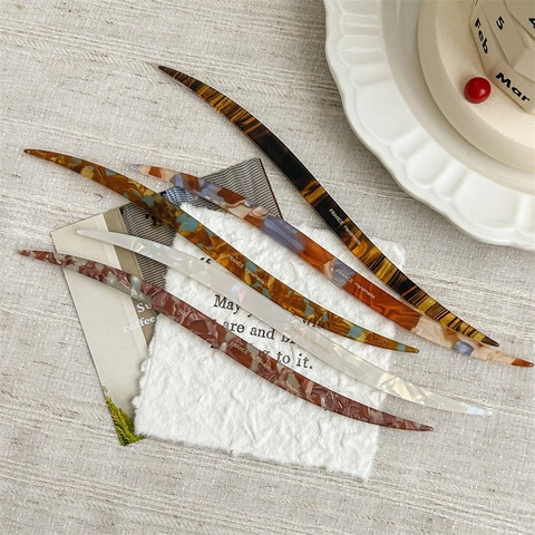Γαλλικό Vintage PVC Hair Stick για Γυναίκες Χειροποίητο Μάρμαρο Σχέδιο Κομψό Hairpin Αξεσουάρ Μαλλιών Μόδας
