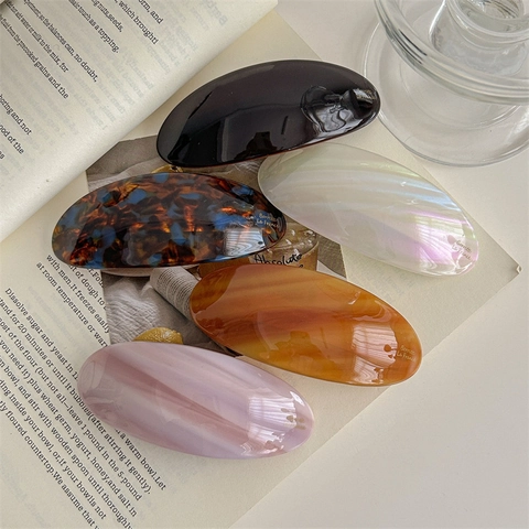 French Vintage Acetate Oval Hair Clip For Women Large Tortoiseshell Marble Pattern Barrette Spring Clip Hair Accessories Gift