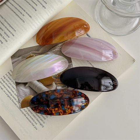French Vintage Acetate Oval Hair Clip For Women Large Tortoiseshell Marble Pattern Barrette Spring Clip Hair Accessories Gift