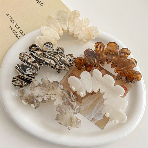 French Style Cellulose Acetate Large Hair Claw Shell Shaped Marble Pattern Elegant Hair Clip For Thick Hair Women Styling Accessory