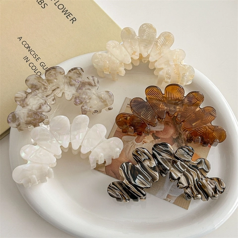 French Style Cellulose Acetate Large Hair Claw Shell Shaped Marble Pattern Elegant Hair Clip For Thick Hair Women Styling Accessory