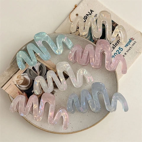 Iridescent Wave Hair Claw Clip Large Jelly Color Shark Clip For Women Elegant Hair Styling Accessories Non-Slip Hairpin Gift