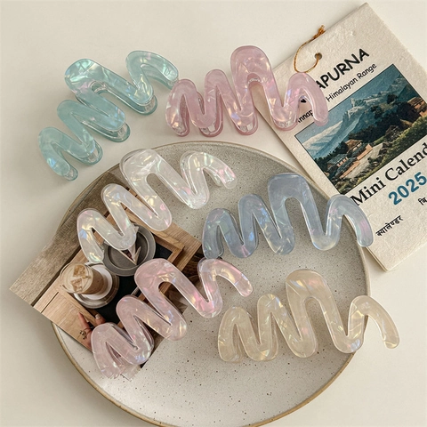 Iridescent Wave Hair Claw Clip Large Jelly Color Shark Clip For Women Elegant Hair Styling Accessories Non-Slip Hairpin Gift